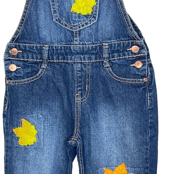 VTG Jordache Y2K Fall Leaves Patches Denim Overalls Size 7 8 Medium - Picture 4 of 14